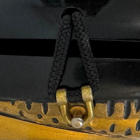 Timmy Woods Stars and Moon Wood Clutch Minaudiere Crossbody Bag Gold Black - Picture 12 of 14